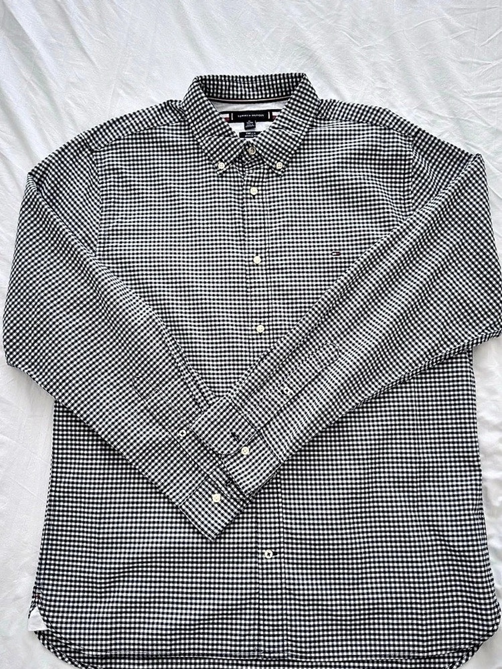 Tommy Hilfiger Mens THFLEX Regular Fit Long-Sleeve XL Gingham Oxford Shirt.